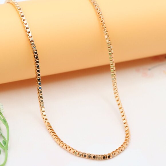 "Box Link Chain Rose Gold Necklace, Bold and Polished Finish, XPNL0187 - Picture 1 of 12